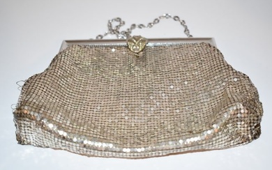Whiting and Davis Silvertone mesh purse with rhinestones missing 1 stone