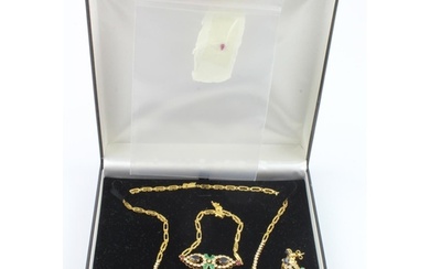 Yellow gold (tests 18ct) matching necklet, earring and brace...