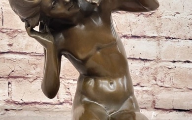 Young Girl Holding a Conch Shell - Bronze Sculpture Figure on Marble Base by Carpeaux