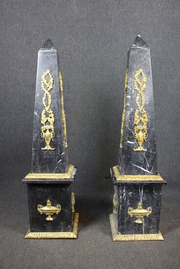 obelisks (2) - Empire Style - Bronze, Marble - First half 20th century