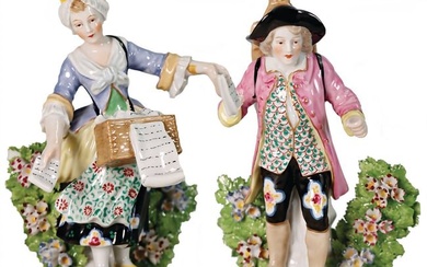 pair of porcelain figures, unstamped, from the late 19th century, "Baumschmuck" called, in perfect