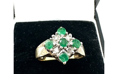 vintage 9ct gold emerald & diamond ring weight 3.4g