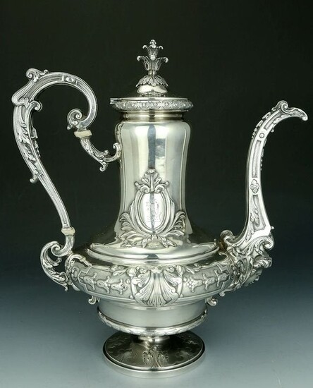 European 19th century carved silver pot
