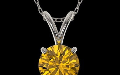 0.73 ctw Certified Intense Yellow Diamond Necklace 10k White Gold