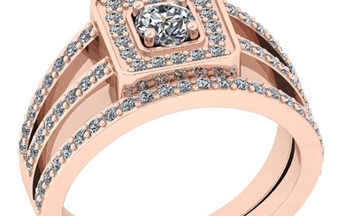 0.81 Ctw SI2/I1 Gia Certified Center Diamond 14K Rose Gold Engagement Set Ring