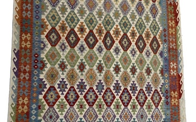 10 x 13 Multi-Color Ivory Kilim Rug