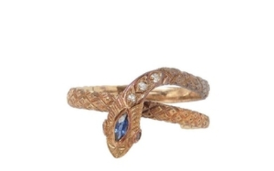 Antique 14kt Gold, Sapphire, and Diamond Snake Ring