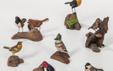 Eight Miniature Carved and Painted Bird Figures