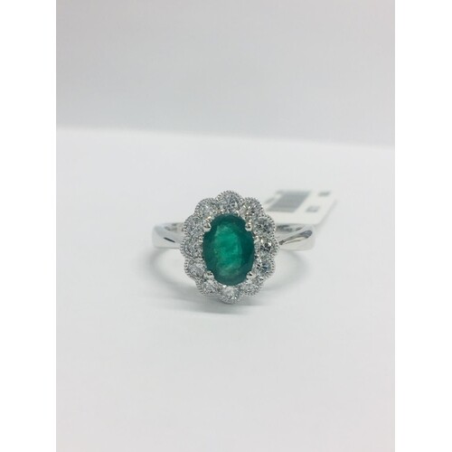 Emerald diamond ring,12 Round Diamonds ,0.41,H Colour Si2 Cl...