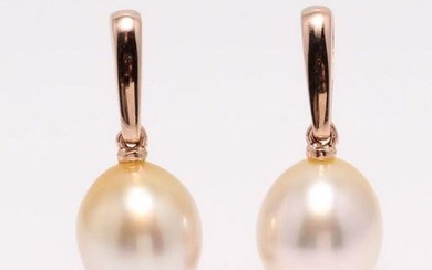 14 kt. Rose Gold - 9x10mm Golden South Sea Pearl Drops - Earrings