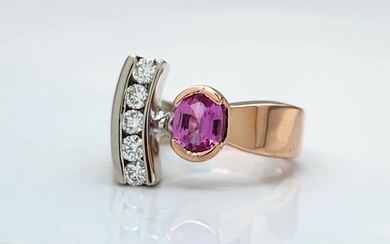 14K White/Rose Gold Diamond, Pink Sapphire Ring
