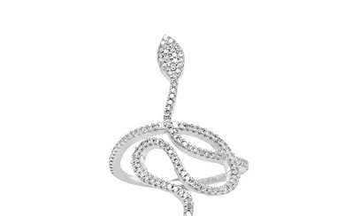 14KT WHITE GOLD SNAKE RING WITH DIAMONDS
