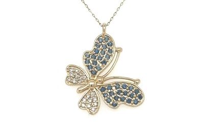 14KT YELLOW GOLD SAPPHIRE AND DIAMOND BUTTERFLY PENDANT