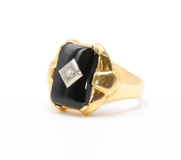 14KY Gold Black Onyx and Diamond Ring