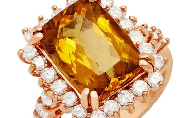 14k Rose Gold 4.82ct Yellow Beryl 0.80ct Diamond Ring
