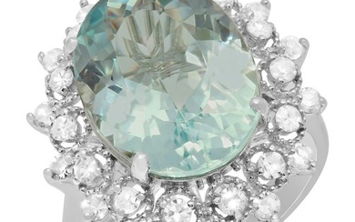 14k White Gold 7.06ct Aquamarine 0.74ct Diamond Ring