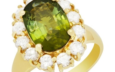 14k Yellow Gold 2.83ct Green Tourmaline 1.14ct Diamond Ring
