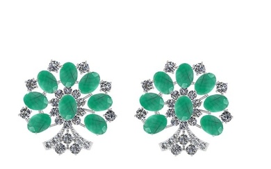 15.48 Ctw SI2/I1 Emerald And Diamond 14K White Gold Earrings