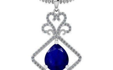 1.55 Ctw SI2/I1 Blue Sapphire And Diamond 14K White Gold Necklace