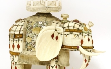 A large ivory and Shibayama decorated model of an elephant
