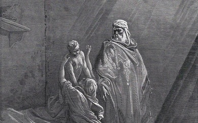 1800s Gustave Dore's Bible Woodcut Elijah Raises the Widow's Son Framed Signed