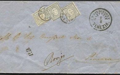 1861, Sardegna, stampe, lettera da Milano per Pincaro (Rovigo) del 5 agosto 1861
