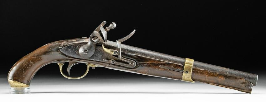 18th C. French Dragoon Wood & Brass Flintlock Pistol