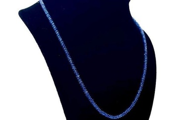 19" Single String Faceted Azure Sapphire Beaded Necklace