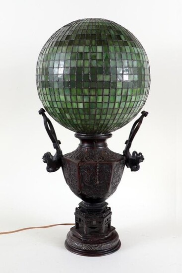 19TH C. ASIAN BRONZE VASE MOUNTED AS TABLE LAMP