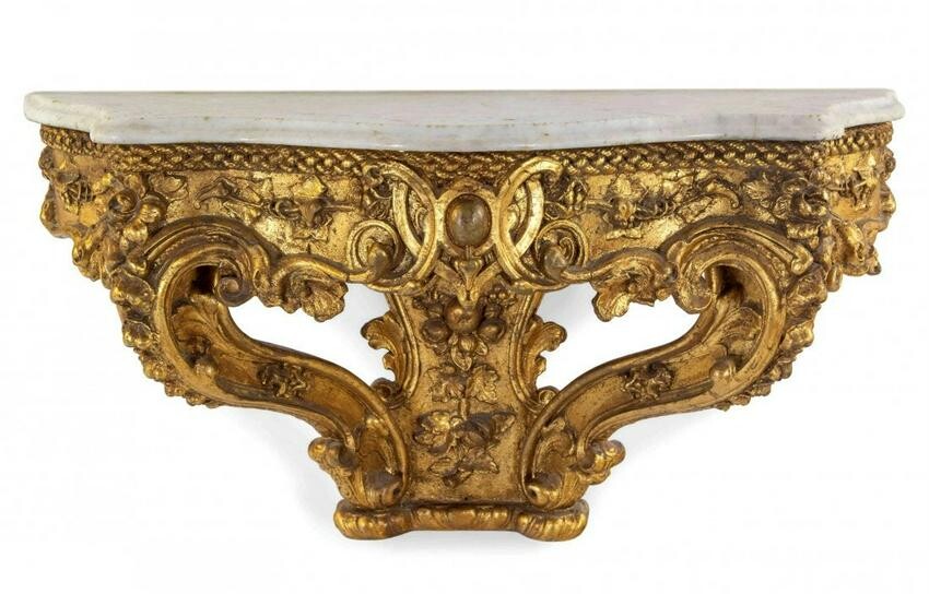 19TH C. ITALIAN GILTWOOD MARBLE TOP CONSOLE