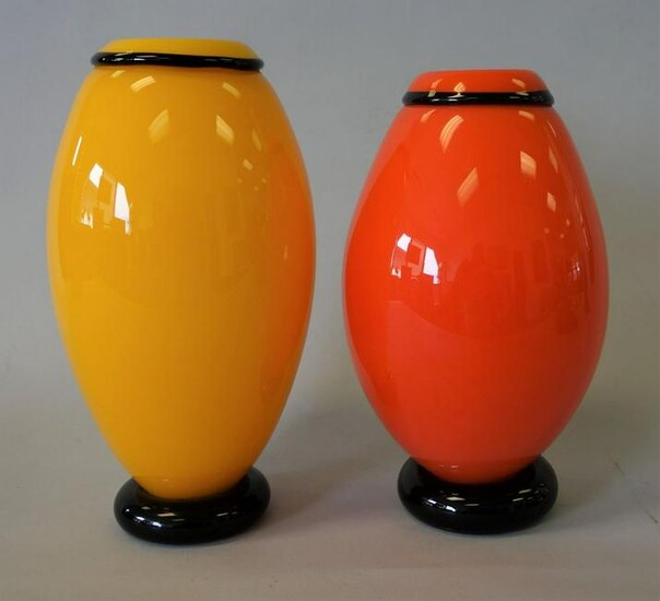 2 Contemporary Studio Glass Vases, Signed
