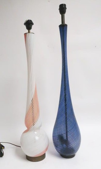 2 Italian Murano Spirally Blown Glass Lamps