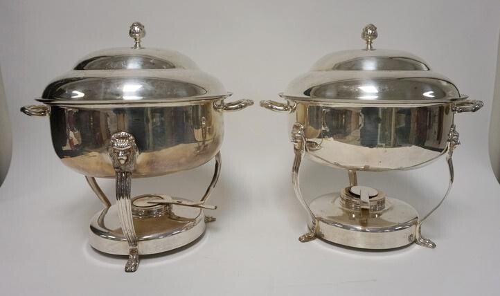 2 LARGE SILVER PLATED COVERED SERVING DISHES