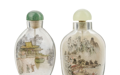 2 flacons à priser aux décors peints sous verre, Chine, XXe s., h. 7,5 cm