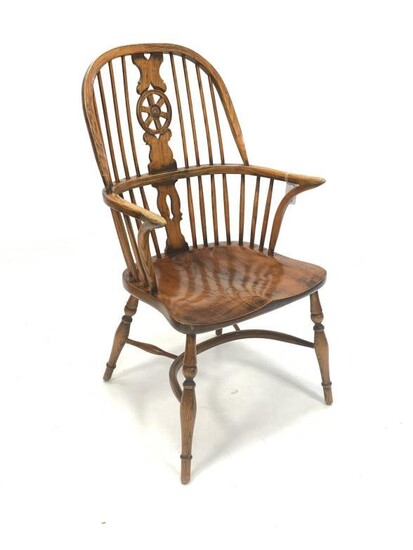 20th century elm Windsor chair, hoop and spindle back...
