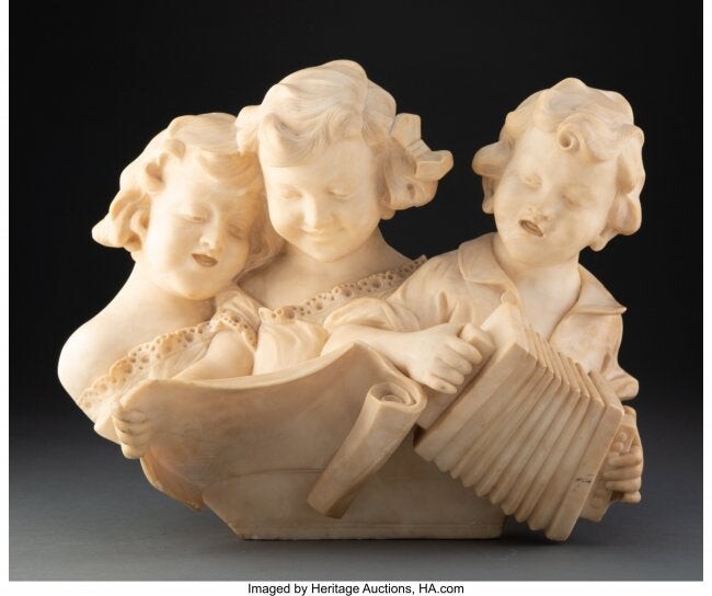 28174: An Italian Marble Figural Group Bust Marks: G. B