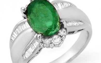 2.87 ctw Emerald & Diamond Ring 18k White Gold