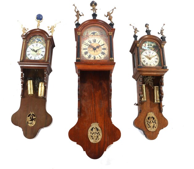 (-), 3 oak Frisian tail clocks after an...