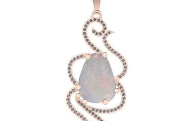 3.97 Ctw SI2/I1 Opal and Diamond 14K Rose Gold Pendant Necklace