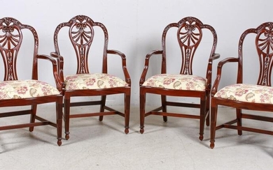 (4) Sheraton Style pierced carved armchairs
