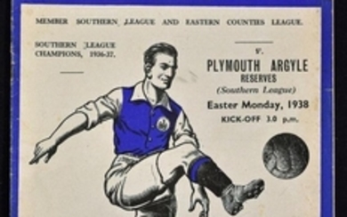 1937 38 PRE WAR IPSWICH TOWN PRE LEAGUE V PLYMOUTH ARGYLE SOUTHERN LEAGUE MATCH DATED 18 APRIL 1938 HAS RUST TO STAPLES NEAT TEAM CHANGES