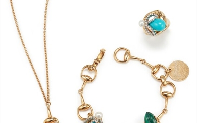 Gucci, A Suite of Gold, Diamond, Cultured Pearl, Turquoise, Malachite and Coral Jewelry