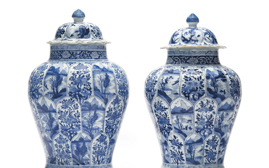 A LARGE PAIR OF BLUE AND WHITE JARS AND COVERS, KANGXI PERIOD (1662-1722)