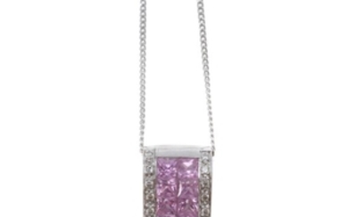 An 18 carat gold pink sapphire and diamond pendant