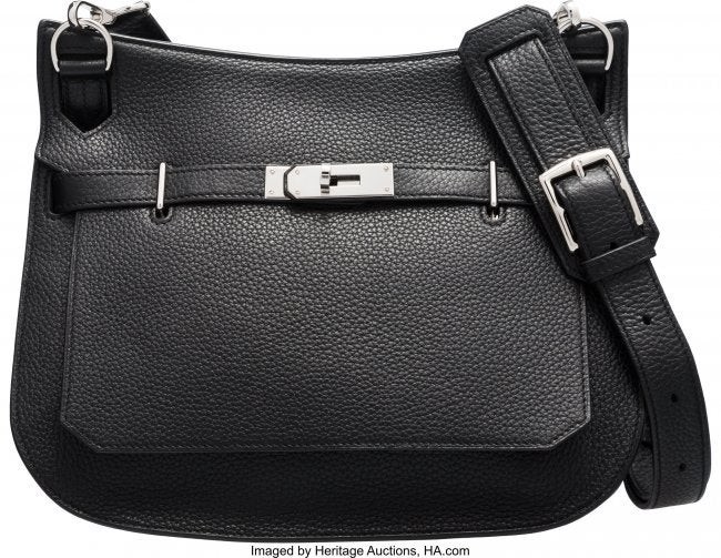 58074: Hermès 28cm Black Clemence Leather Jypsie