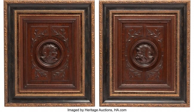 61374: A Pair of Continental Carved Hardwood Portraits