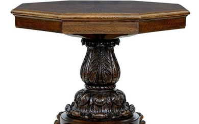 19TH CENTURY CARVED OAK HEXAGONAL TOP CENTER TABLE