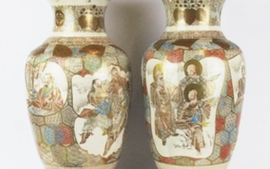 A pair of 19th Century finely decorated Japanese Satsuma pottery vases, H. 40cm.