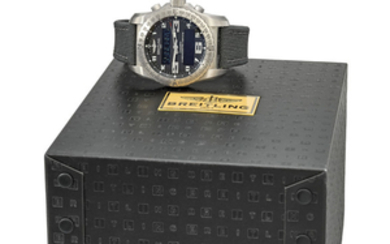 BREITLING. A TITANIUM MULTIFUNCTION PILOT’S FLYBACK CHRONOGRAPH WRISTWATCH WITH ANALOG AND DIGITAL DISPLAY, ALARM, COUNTDOWN TIMER, DATE, DAY OF THE WEEK, YEAR, POWER RESERVE AND BOX, SIGNED BREITLING, COCKPIT, REF EB501022-BD40, CASE NO. 1’701’454,...
