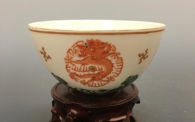 Chinese Alum Red Glazed Dragon Bowl, Guangxu Mark